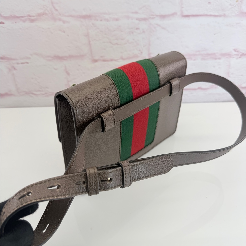 Gucci Sylvie Brown Chain Floral Embroidered Belt Bag - Picture 7 of 15